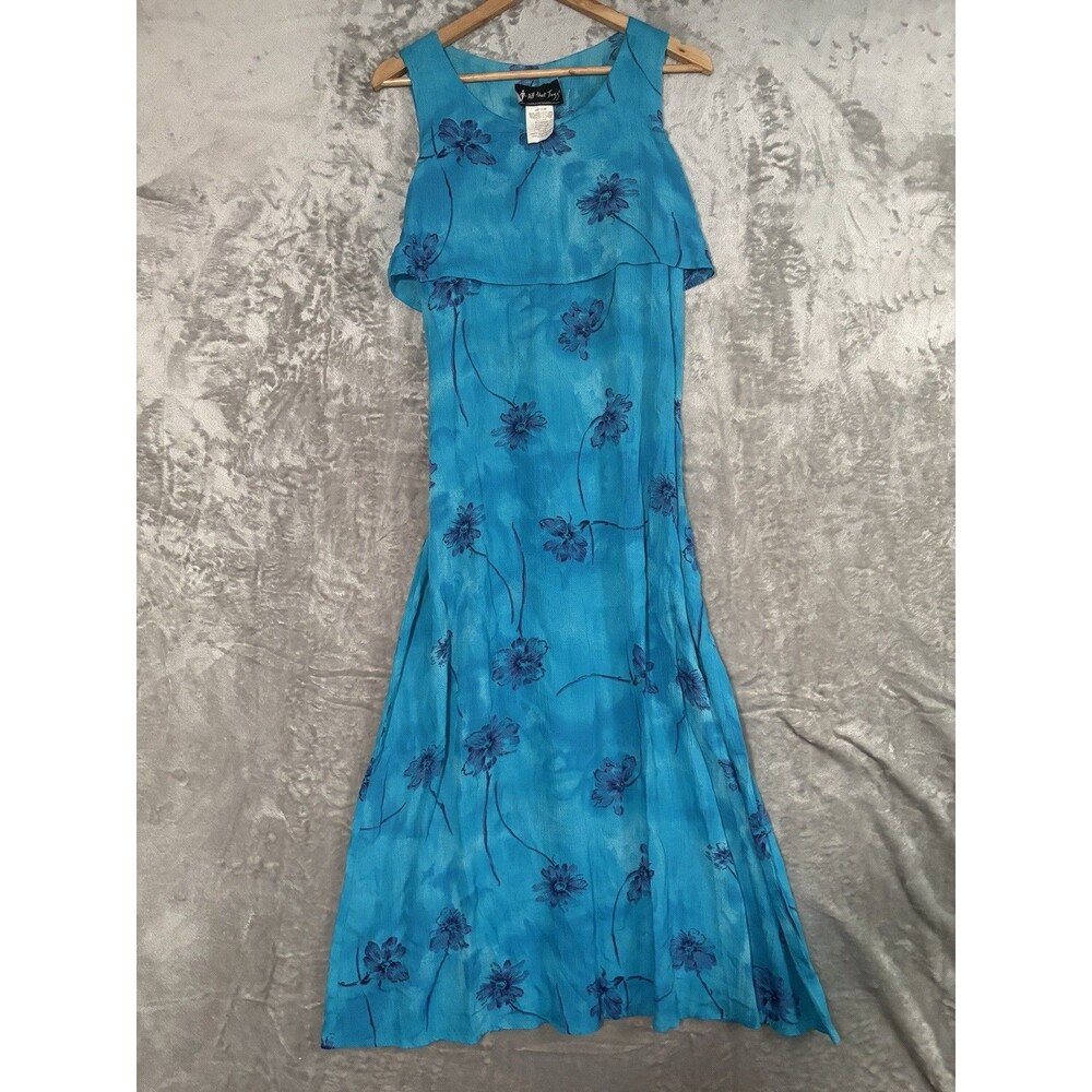 Vintage 90s All That Jazz Turquoise Floral Layered Maxi Dress Whimsy Boho Retro